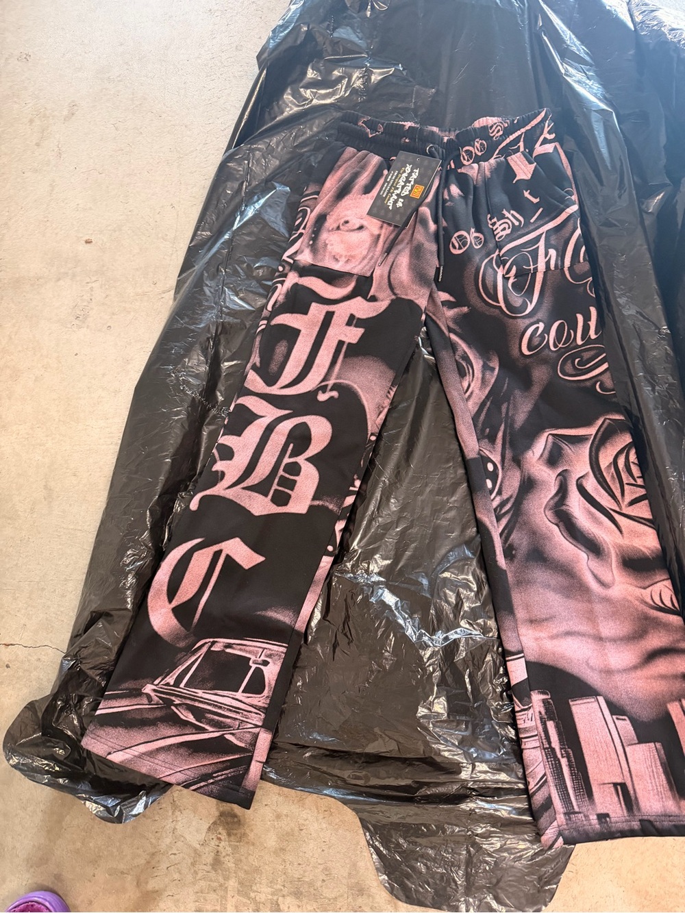 Black & Pink Graphic Track Joggers